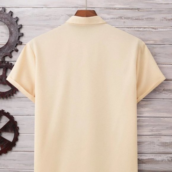 Khaki Basic Men's Button Up Shirt - Picture 3 of 6